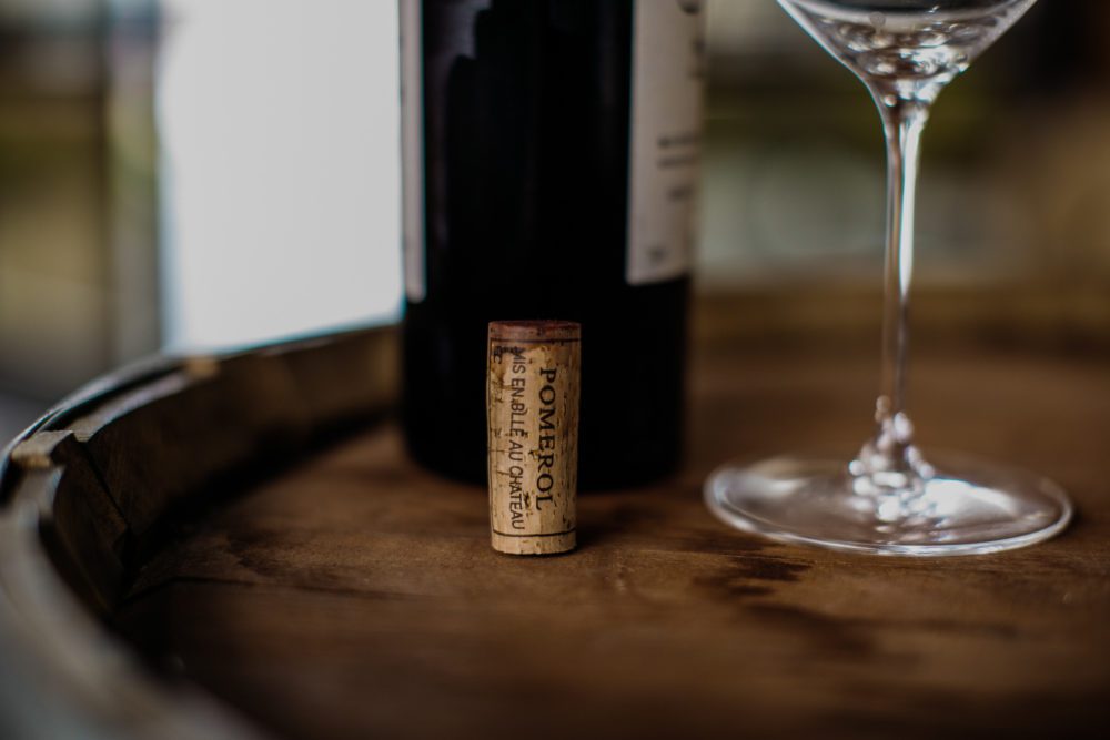 Close up shot of Pomerol red wine cork.